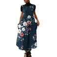 thumbnail image 2 of Uootdi Robes Tablier pour Femmes Col Rond Sans Manches Imprimé Floral Poche Robes Maxi Boho Légères Amples Robes Chasuble Cadeau, 2 of 7