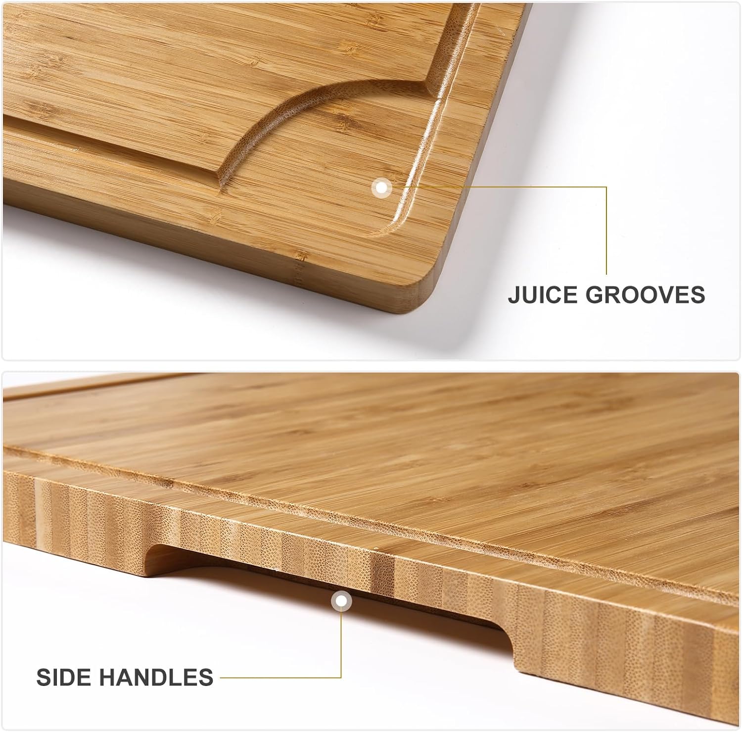 Bamboo Cutting Board for Kitchen, Wooden Butcher Block with Juice Groove & Handle, Wood Gas Stove Top Cover, Bamboo Chopping Board
