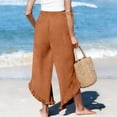 thumbnail image 4 of Admvng Womens Linen Pants Ruffle Hem Wide Leg Casual Summer Boho Trousers with Side Pockets, 4 of 5