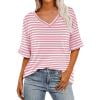 thumbnail image 5 of Posijego Women's Striped Short Sleeve T-Shirts Summer V Neck Casual Tees Loose Lightweight Basic Shirts for Women, 5 of 5
