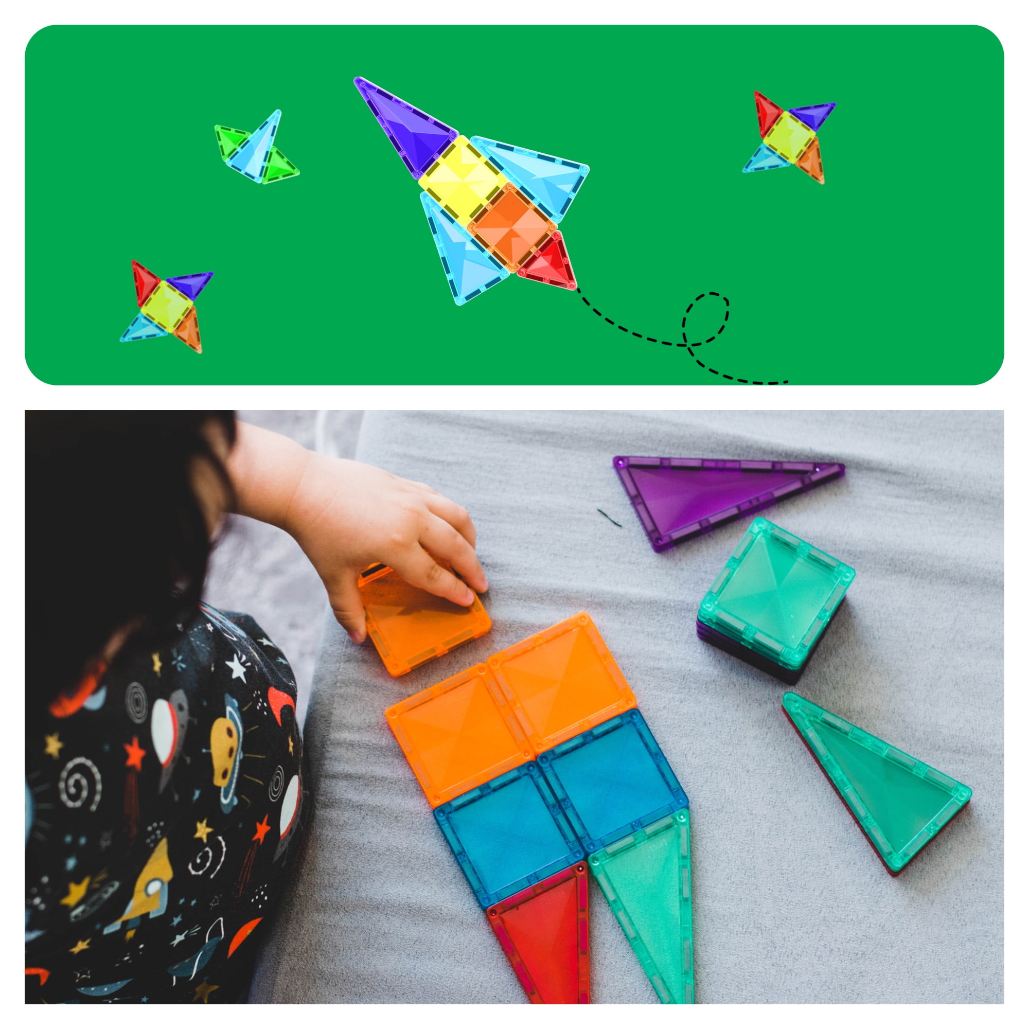 PicassoTiles Mini Magnetic Tiles for Kids – 60PCS STEM Construction Building Blocks Travel Toy Set