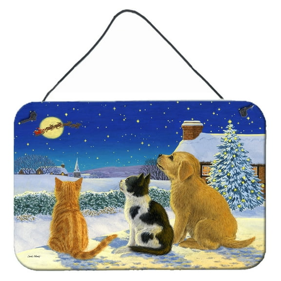 Carolines Treasures ASA2208DS812 Golden Retriever and kittens Watching Santa Wall or Door Hanging Prints  8x12