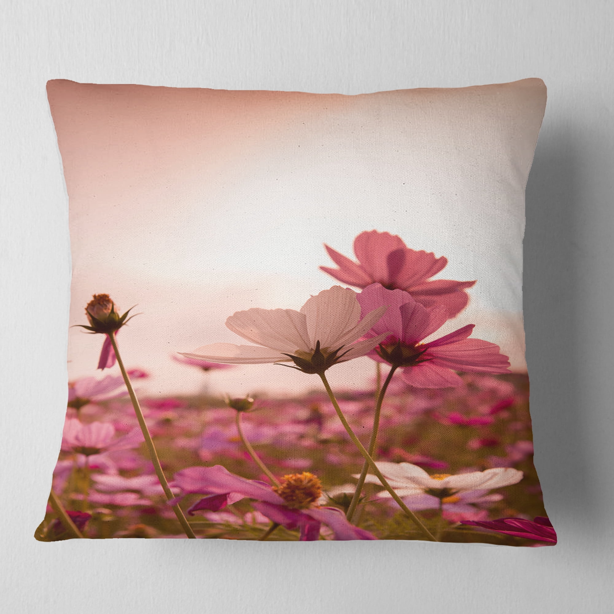 Designart Meadow with Beautiful Cosmos Flowers - Floral Throw Pillow - 16x16