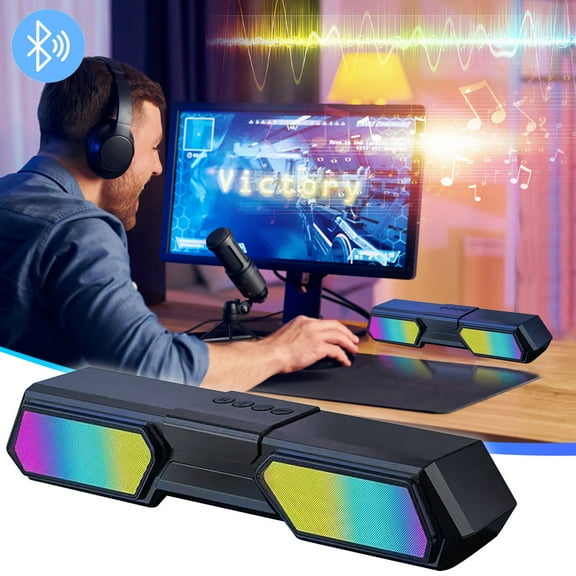 YiBai Computer Speakers, Desktop Speakers, Computer Speakers, RGB Lights, Desktop Computer Speakers, USB Powered, Easy Volume Control.,Black,for Father Dad