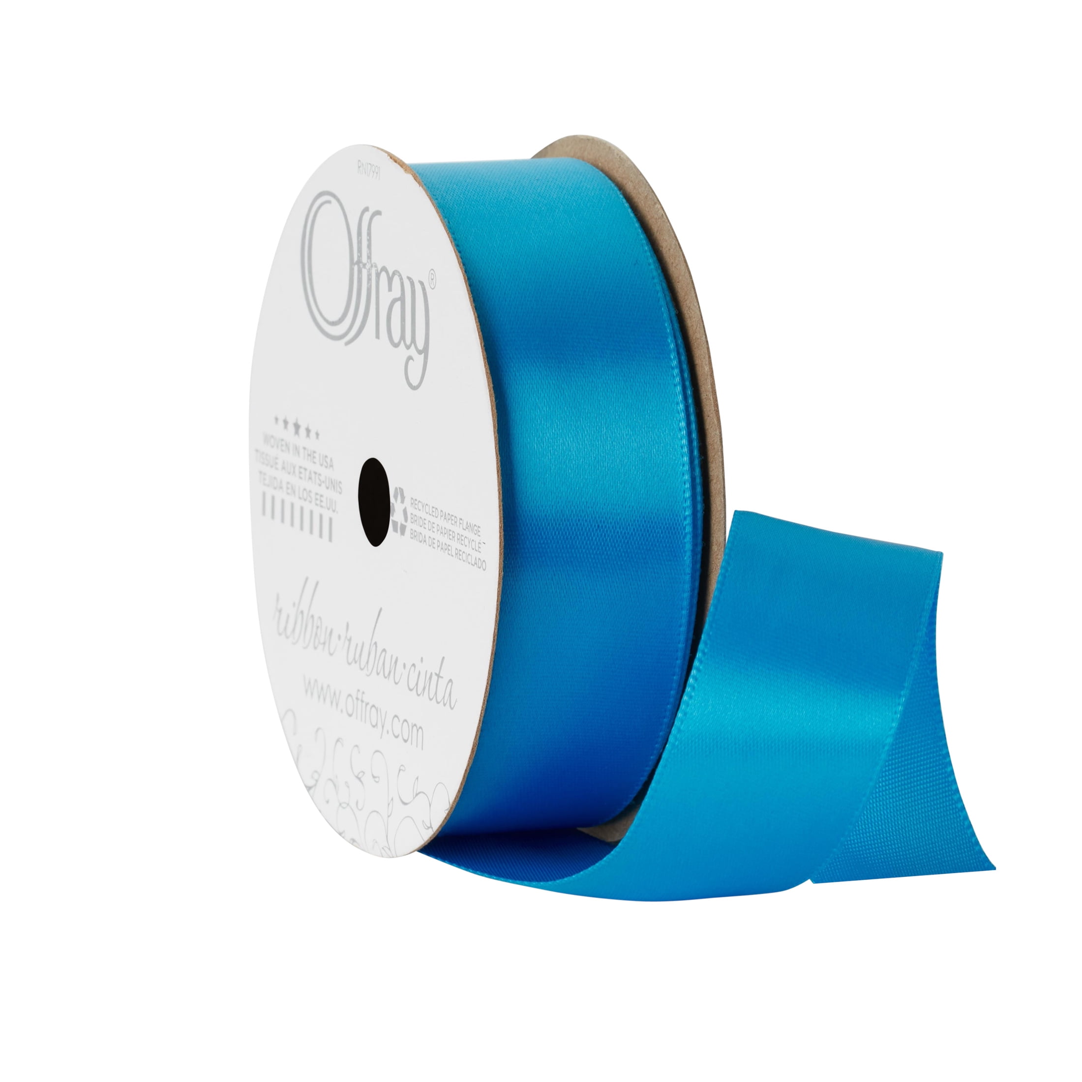 Offray Ribbon, Lagoon Blue 7/8 inch Single Face Satin Polyester Ribbon, 18 feet