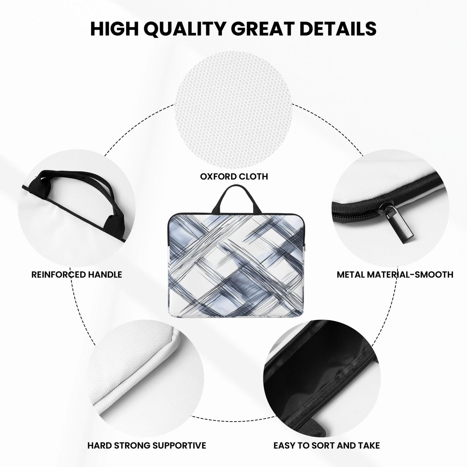 Laptop Sleeve Bag For Women Men 14inch Waterproof Durable Protective Computer Carrying Cover Handle Laptop Case Bag Silver Checked Hand-Drawn Sketch_1