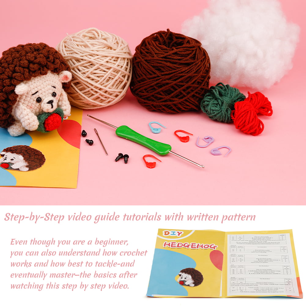 KRABALL Crochet Animal Kit for Beginners With Video Tutorial Cotton  Knitting Yarn Thread Needles Hook Knit