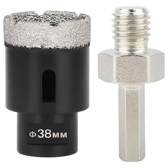 2 Pcs 1.5 In / 38 Mm Rhinestone Art Drill Bit Set, Brazed Hole Saw With M14 Thread And 3/8 Hex Shank Adapter, Dry Core Cutter For Tile, Porcelain, Ceramic, Granite
