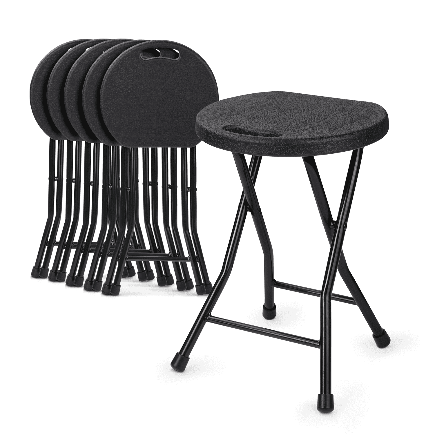 MoNiBloom Set of 6 Portable Folding Stools, Steel 18" Backless Round