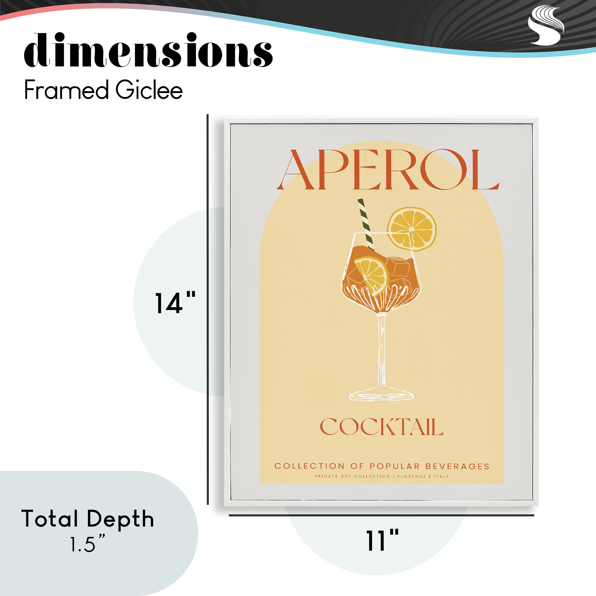 Stylish Retro Aperol Cocktail White Framed Giclee Art, design by Lil' Rue