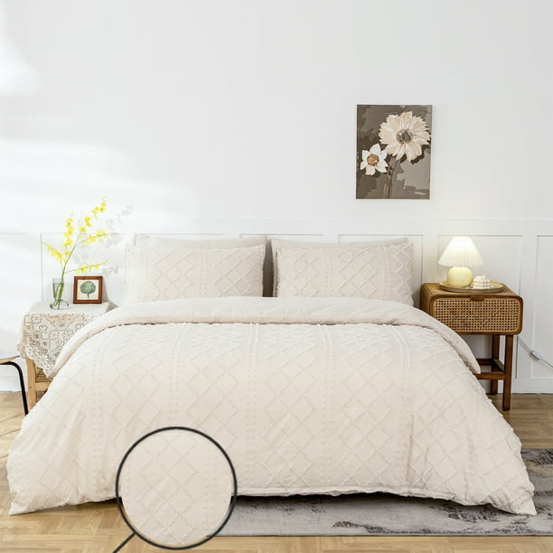 PERFEMET Farmhouse Style Tufted Geometric Bed Set Chenille Dots