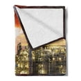 thumbnail image 2 of Industrial Soft Flannel Fleece Blanket, Oil Refinery Petrochemical Industry Water Reflection and Dramatic Sky Twilight, Cozy Plush for Indoor and Outdoor Use, 70" x 90", Multicolor, by Ambesonne, 2 of 5