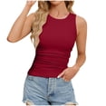 thumbnail image 2 of Wenyuyu Womens Round Neck Tank Tops Fashion Summer Slim Fit Sleeveless T Shirts Ribbed Racerback Ruched Blouses Wine XL, 2 of 6