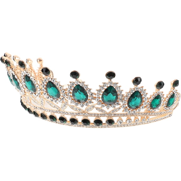 WASHWEPE Bridal Tiara Rhinestone Crown Green 1Pcs 5.9x4.3in