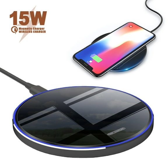 Wireless Charger Ultra Slim,15W Qi Wireless Charging Compatible with 12/12 Mini/12 Pro Max/SE 2020/11 Pro Max,Samsung Galaxy S21/S20/Note 10/S10 and All Qi-Enabled Phones,Black