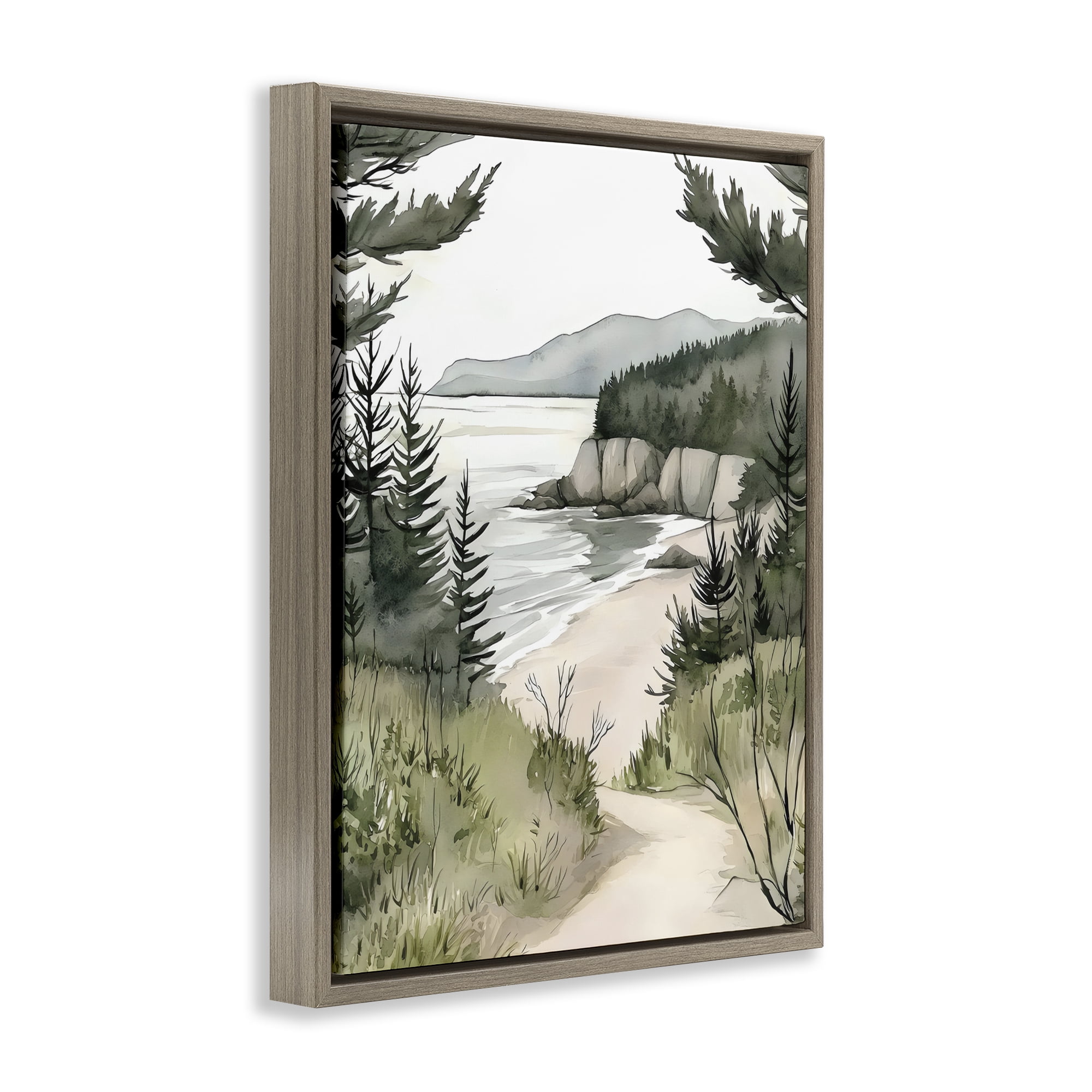 Stupell Industries Coastal Calm Winding Path Brown Framed Floater Canvas Wall Art, design by Riley B