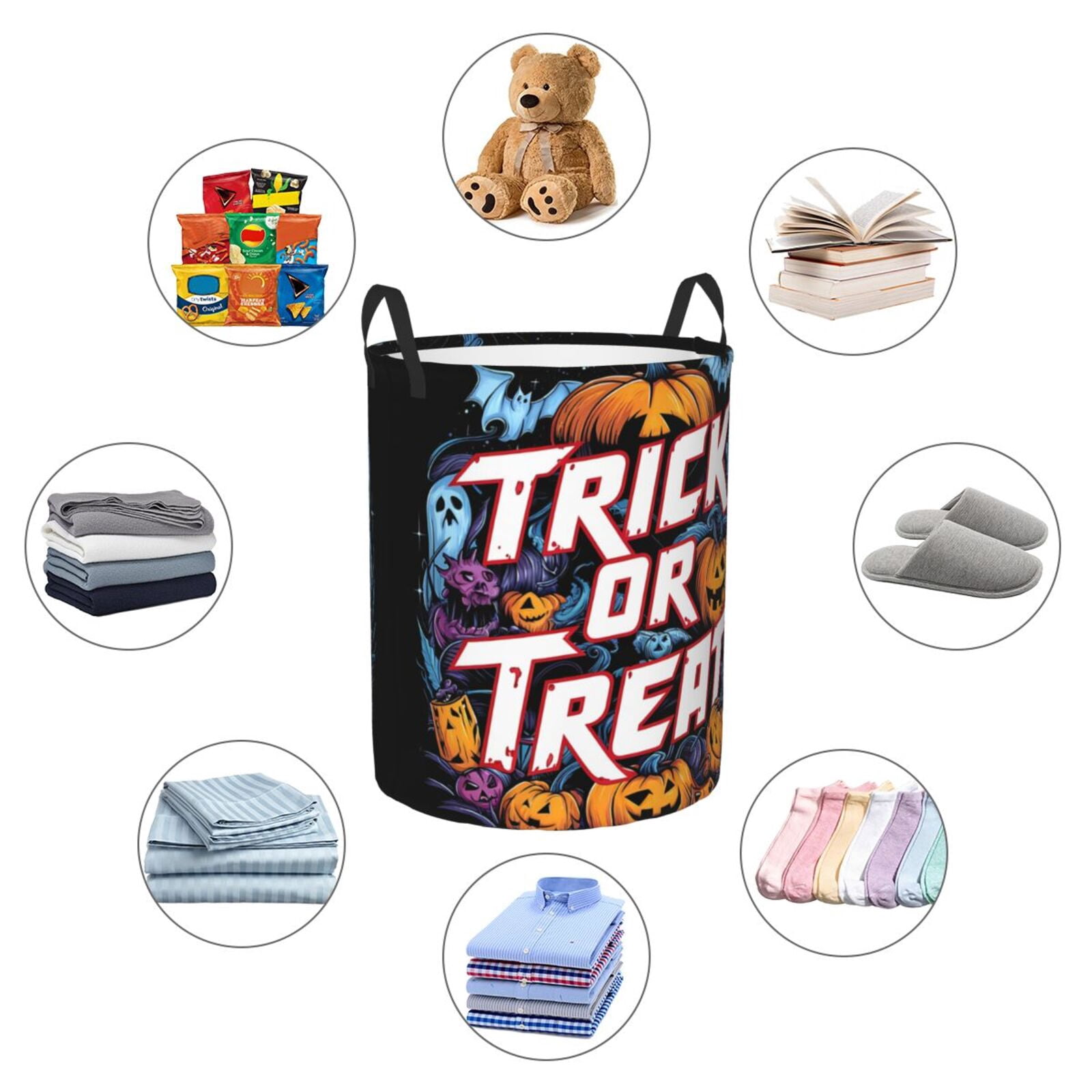 Large Laundry Basket with Handles - Halloween Trick or Treat Pumpkins Kids Baby Dirty Clothes Laundry Hamper for Bedroom Aesthetic