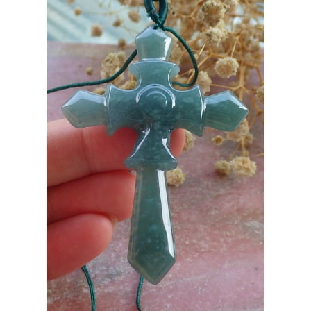 Certified Icy Green Burma Natural A Jade jadeite Pendant Jesus Cross Necklace 673857 TN