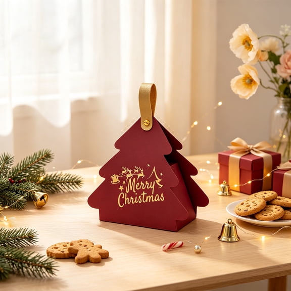 Ouuluon Tree Shaped Gift Box, Foldable Cardboard Treat Box for Xmas Party Favors Present