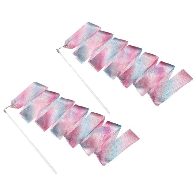 Uxcell 2 Pcs Dance Ribbons, 78.7 Inch Sparkly Gymnastics Ribbon Streamers with White Wand for Gymnastics Artistic, Pink