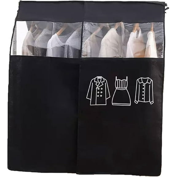 Tutuviw Black Clothing Rack Covers, Hanging Garment Bag Organizer Storage Cover Closet Storage Bottom Enclosed Garment Rack Cover Dustproof Protector