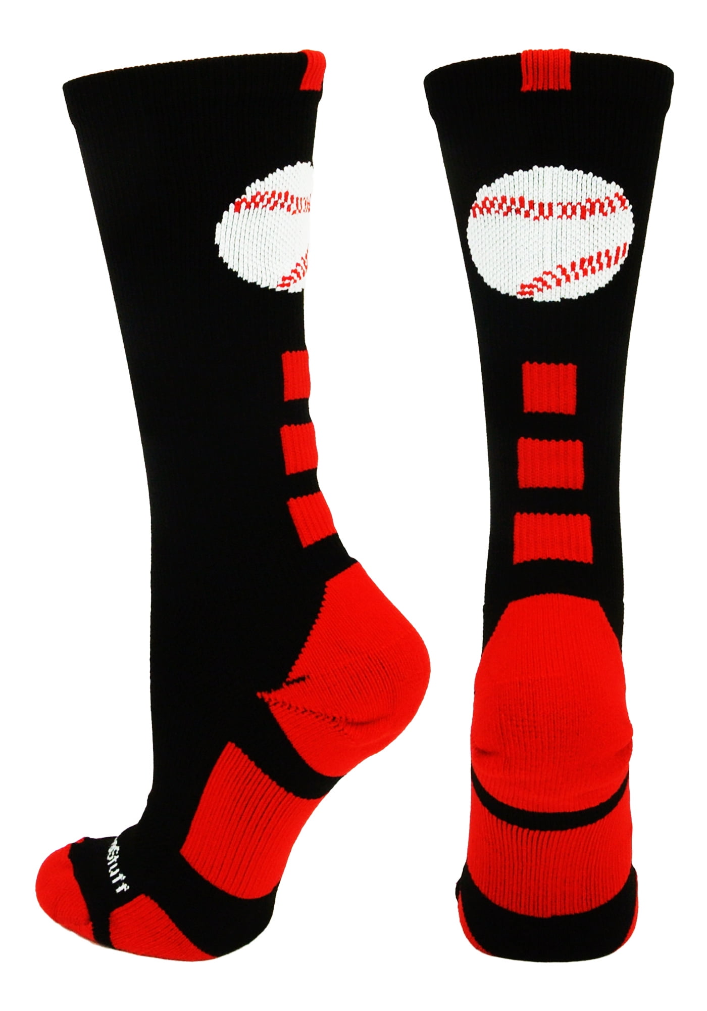 MadSportsStuff Baseball Logo Crew Socks (Black/Red, Small) Black
