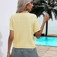 thumbnail image 5 of SWSMCLT Women's Soft Pullover Sweater Short Sleeve Casual Elegant Knitwear Top Summer Holiday Crewneck Knitted Cozy Yellow Medium, 5 of 5