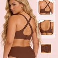 thumbnail image 2 of VISALY Jelly Bras for Women Plus Size Seamless Wireless Lifting Bra Full Coverage V‑Neck No Underwire Support Bralette Wide Strap Smoothing Soft Comfy Lift Minimizer Push Up T‑Shirt Bra Brown M, 2 of 6