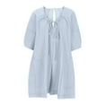 thumbnail image 3 of Lenpel Rompers for Women Puff Short Sleeve Scoop Neck Tie Front Pleated Oversized Short Jumpsuits Casual Loose Overall Shorts, 3 of 6