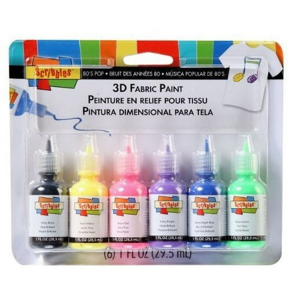 Scribbles 3D Fabric Paint - 80's pop colors - 1 ounce - 6 pieces