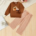thumbnail image 2 of enyan B'aby Clothes For B'oys Todd'ler B'aby B'oy Clothes Cute Print Long Sleeve Sweatshirt Tops and Stretch Pants Newborn Fall Winter Outfit Brown,4-5 Years, 2 of 7