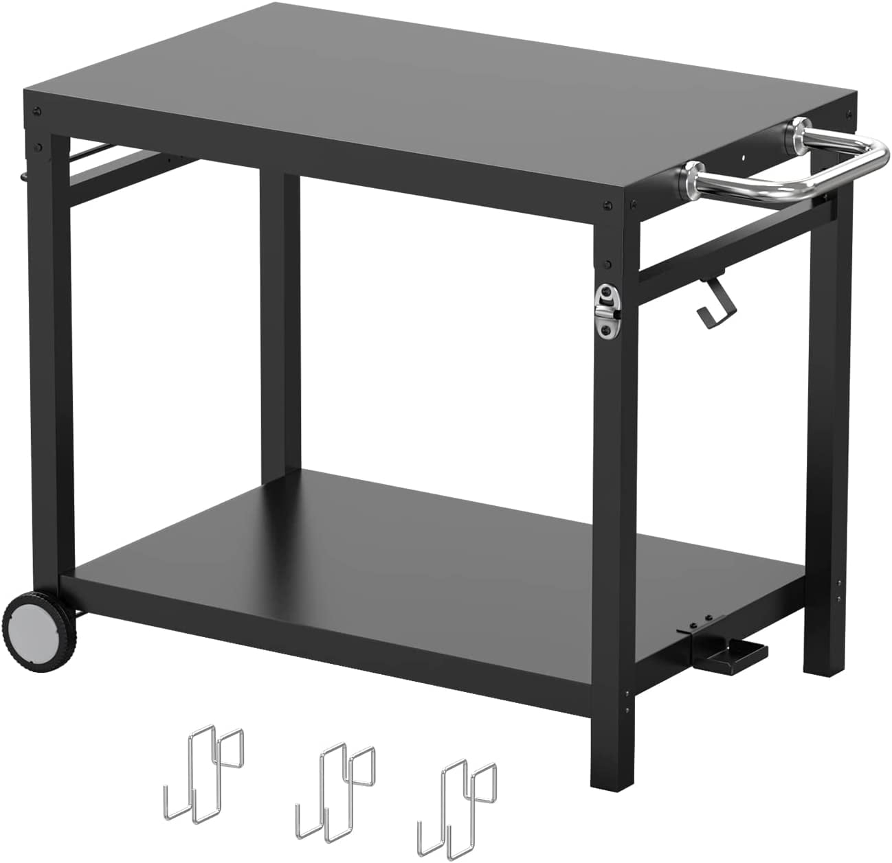 Outdoor Movable Dining Cart Table Kitchen Cart Table BBQ Stand Pizza