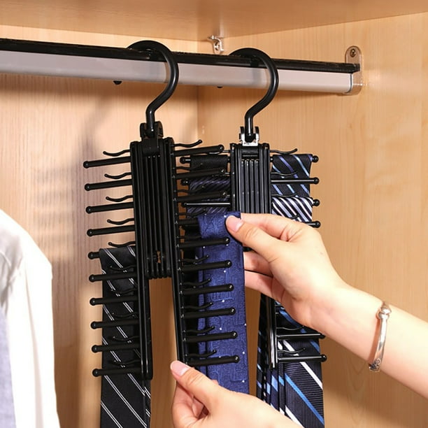360 Degree Rotating Tie Rack with Non-Slip Clips - Organize up to