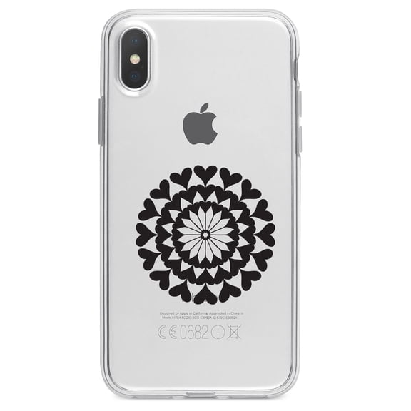 DistinctInk Clear Shockproof Hybrid Case for iPhone XS Max (6.5" Screen) - TPU Bumper Acrylic Back Tempered Glass Screen Protector - Black Hearts Mandala