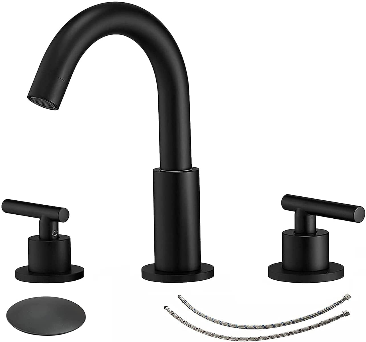 BWE Black Widespread Bathroom Faucet 3 Hole Modern 360 Degree Swivel ...