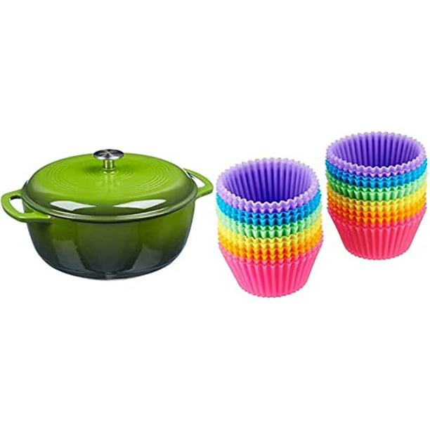 Plenaire sessie gitaar Gedetailleerd Basics Enameled Cast Iron Covered Dutch Oven, 7.3-Quart, Green & Reusable  Silicone Baking Cups, Muffin Liners - Pack of 24, Multicolor - Walmart.com