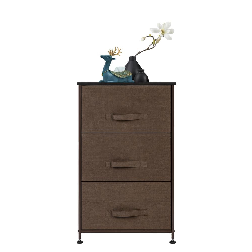 Zimtown 3Drawers Black Modern Vertical Dresser, Brown