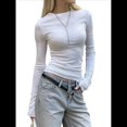 thumbnail image 1 of Camiseta de Larga con Cuello Redondo para Mujer, Camisetas Lisas Ajustadas, Tops Cortos para Salir de Otoño Y2K, Camisetas Ajustadas Lindas L, 1 of 9