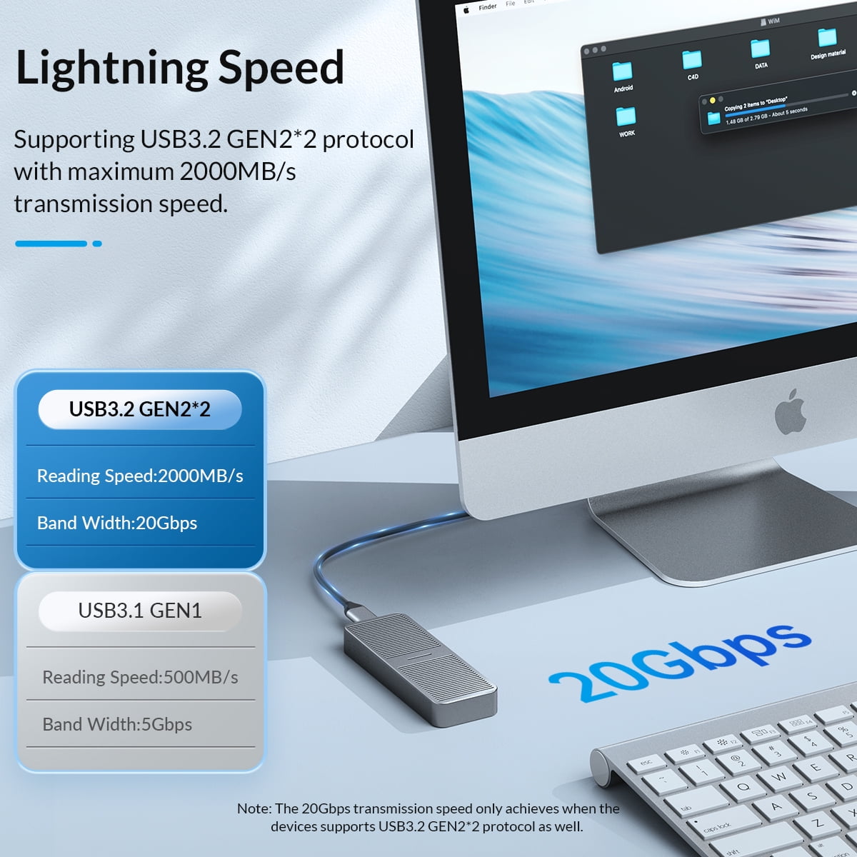 ORICO 10Gbps M.2 NVMe SSD Case Aluminum Cooling USB C SSD Enclosure Max 4TB