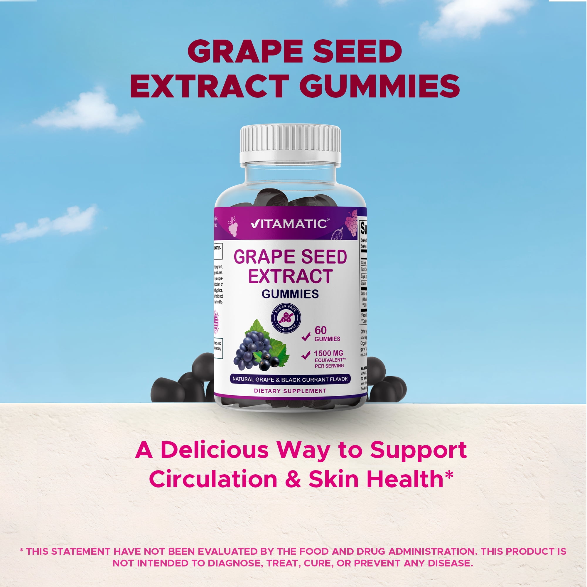 2 pack) Vitamatic Grape Seed Extract Gummies – 1500 mg Equivalent