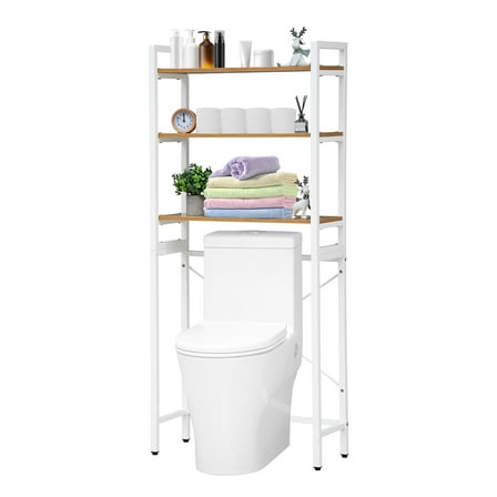 Jimin 3-Tier Over The Toilet Storage Rack, Steel Bathroom Shelf Space Saver, Freestanding Storage Shelf Above Toilet (White)