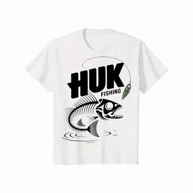 Camiseta con estampado gráfico de pesca HUK negra para hombre: camiseta informal de verano de manga corta con gráfico de pez saltando, tejido ligero y transpirable, adecuada para actividades al aire l