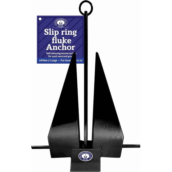 Greenfield Fluke Boat Anchor, American-Made, For Boats up to 24ft, Black Coated with Slip-Ring