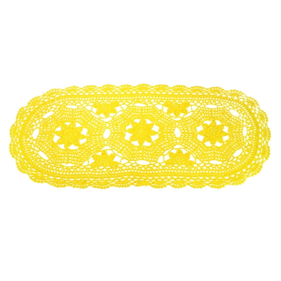 Uxcell Crochet Doilies, 22" x 10" Handmade Crochet Table Placemats Oval Lace Doilies 3 Flowers Pattern Cotton Coaster for Wedding Party Decoration, Yellow