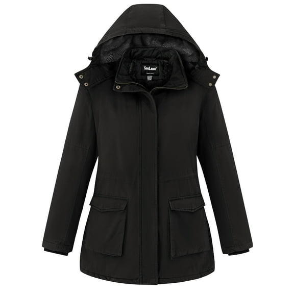Soularge Women's Plus Size Jacket Winter Windproof Coat Warm Hooded Parka Black 3X
