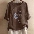 thumbnail image 2 of Blusas de Manga Corta para las Mujeres Impresas Cuello Redondo Camiseta Casual, Blusa de Algodón de Imitación para las Mujeres, 2 of 4