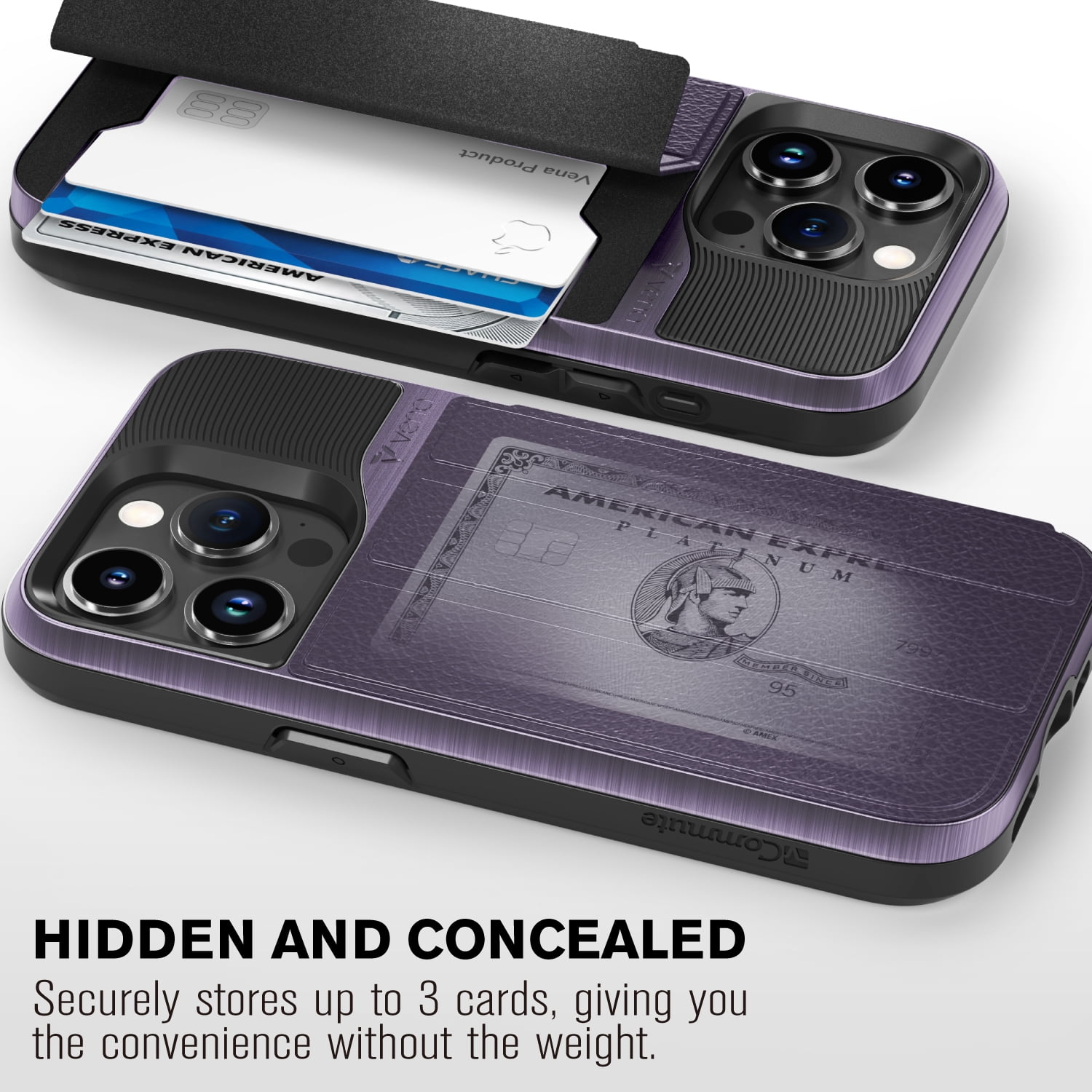 VENA vCommute Wallet Case Compatible with Apple iPhone 15 Pro Max (6.7"), (Military Grade Drop Protection) Flip Leather Cover Card Slot Holder with Kickstand - Deep Purple / Black