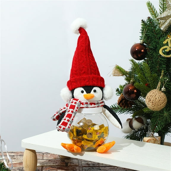 Bfogop Christmas Penguin Candy Jar Buddy, Penguin Cookie Jar with Removable Hat & Scarf, Cute Candy Jar Xmas Snack Food Storage Container for Gifts Holiday Party Favor Supplies