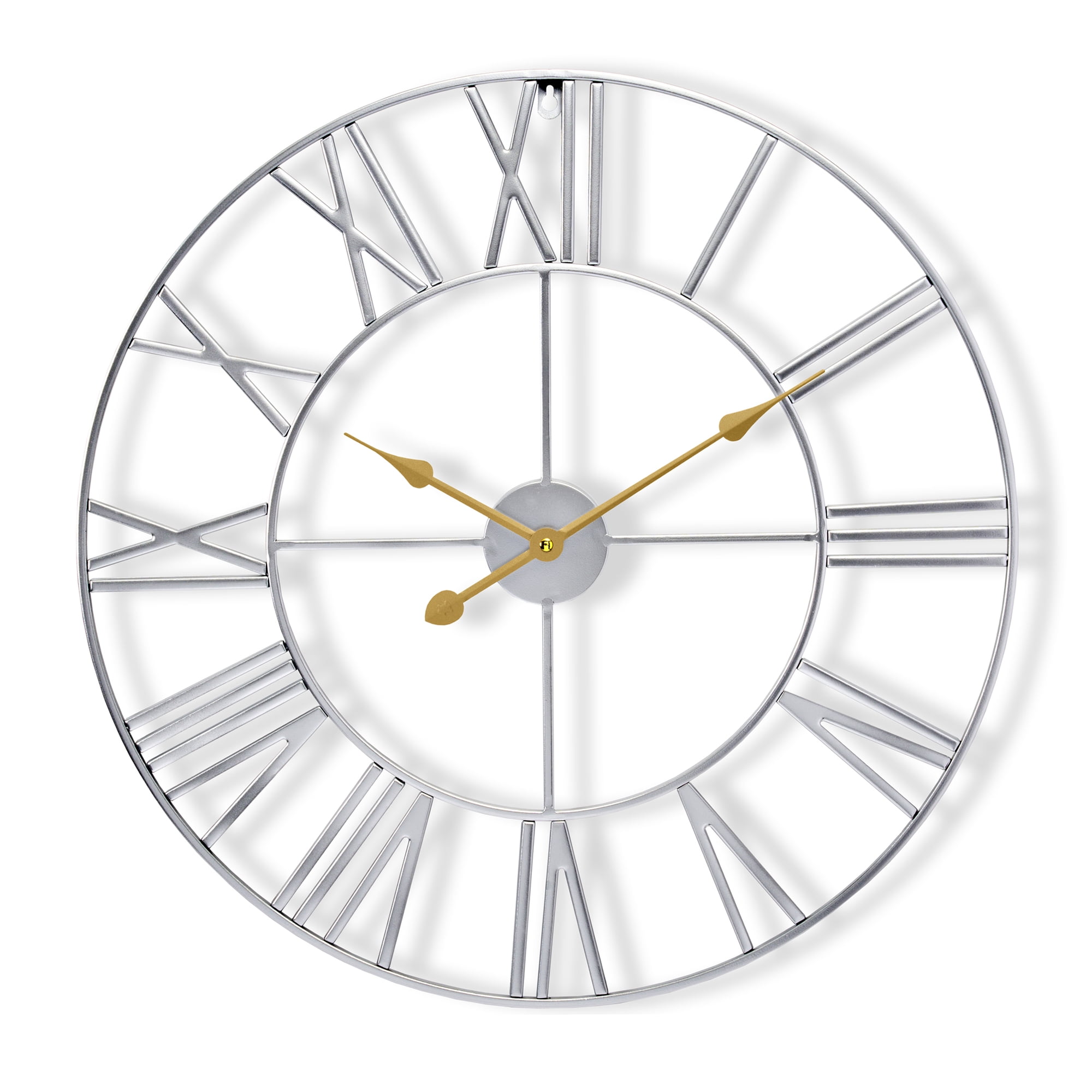 Sorbus 16 Large Wall Clock, Silver Roman Numeral, Battery Operated, Decorative