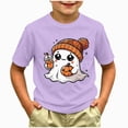 thumbnail image 2 of xaweyi Girls Halloween Tee Cute Ghost with Bow Graphic Short Sleeve Crew Neck Holiday Shirt,Sizes 12-18 Months, 2 of 5